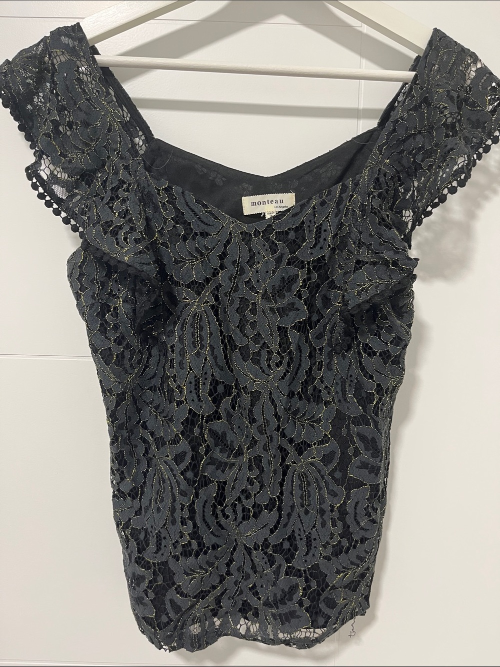 Monteau Black Lace Camisole with Metallic Thread